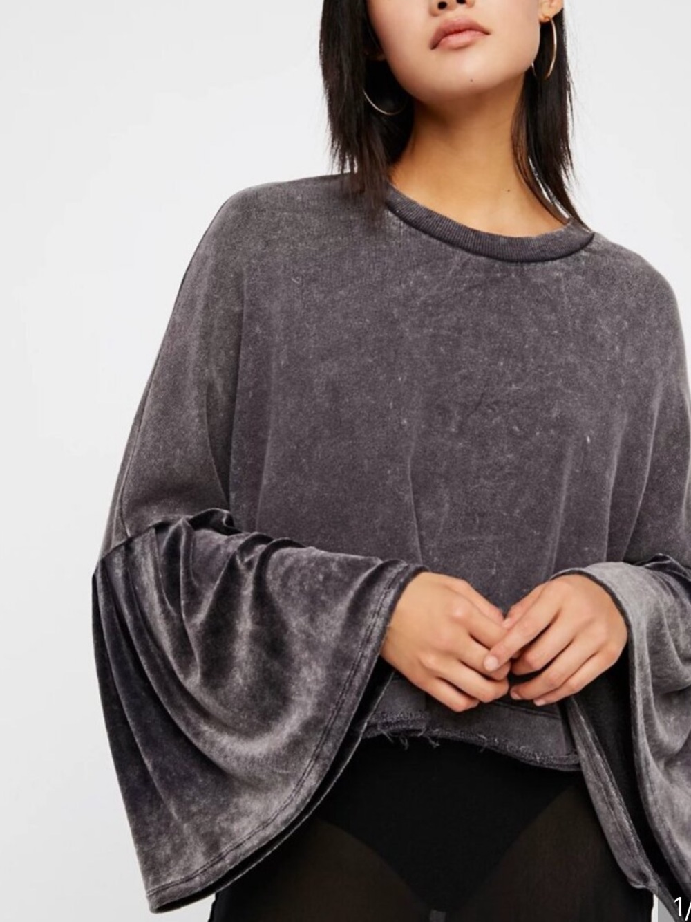 Free People Glorious Sleeves Charcoal Black Velvet Bell Sleeves Pullovers